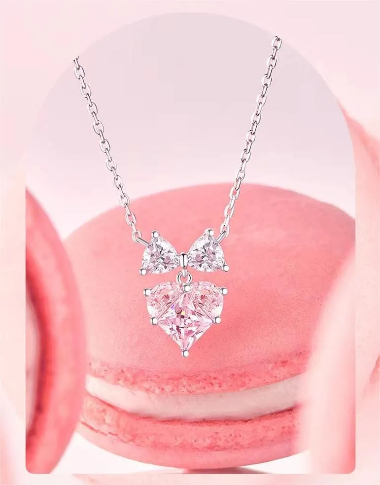 Pink Crystal Bowknot Heart Necklace