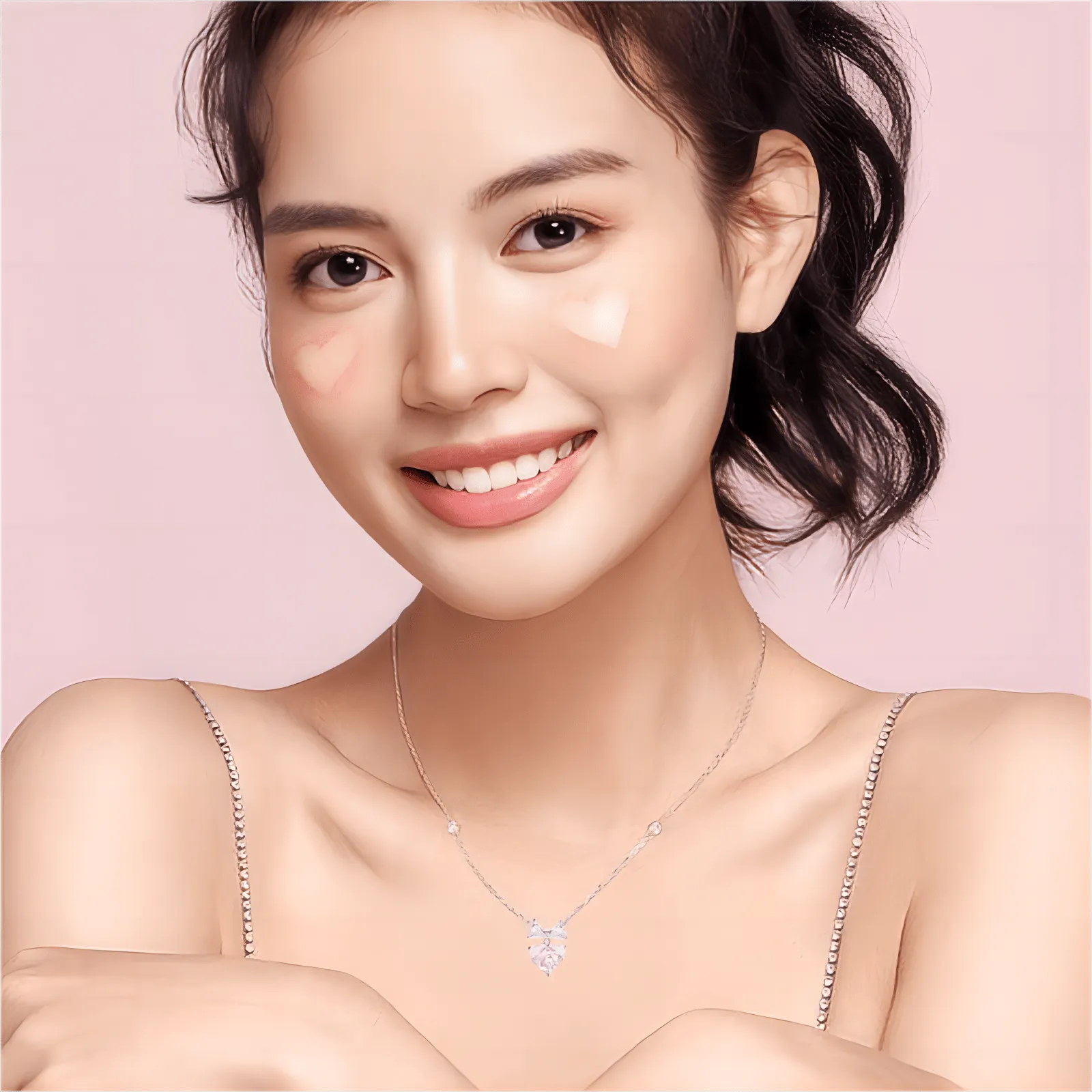 Pink Crystal Bowknot Heart Necklace