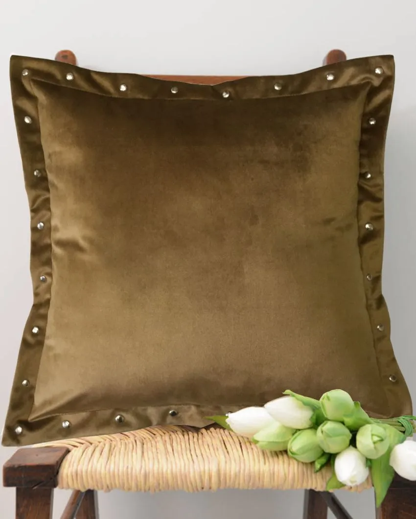 Premium Metal Button Velvet Cushion Cover | 16 x 16 inches