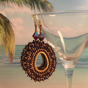 Purple and Gold Oval Beaded Earrings with Swarovski™ Crystals