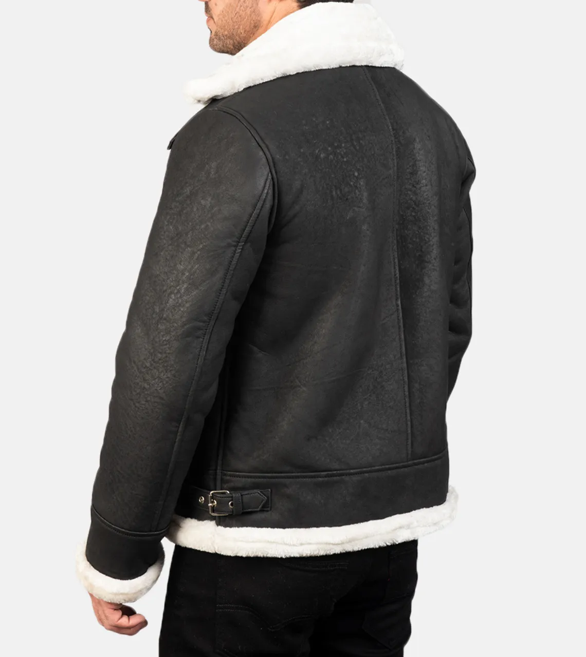 Pyramidal White Shearling Men's Leather Bomber Jacket