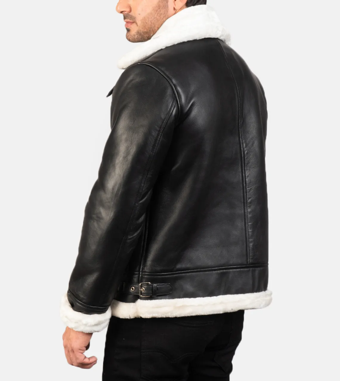 Pyramidal White Shearling Men's Leather Bomber Jacket