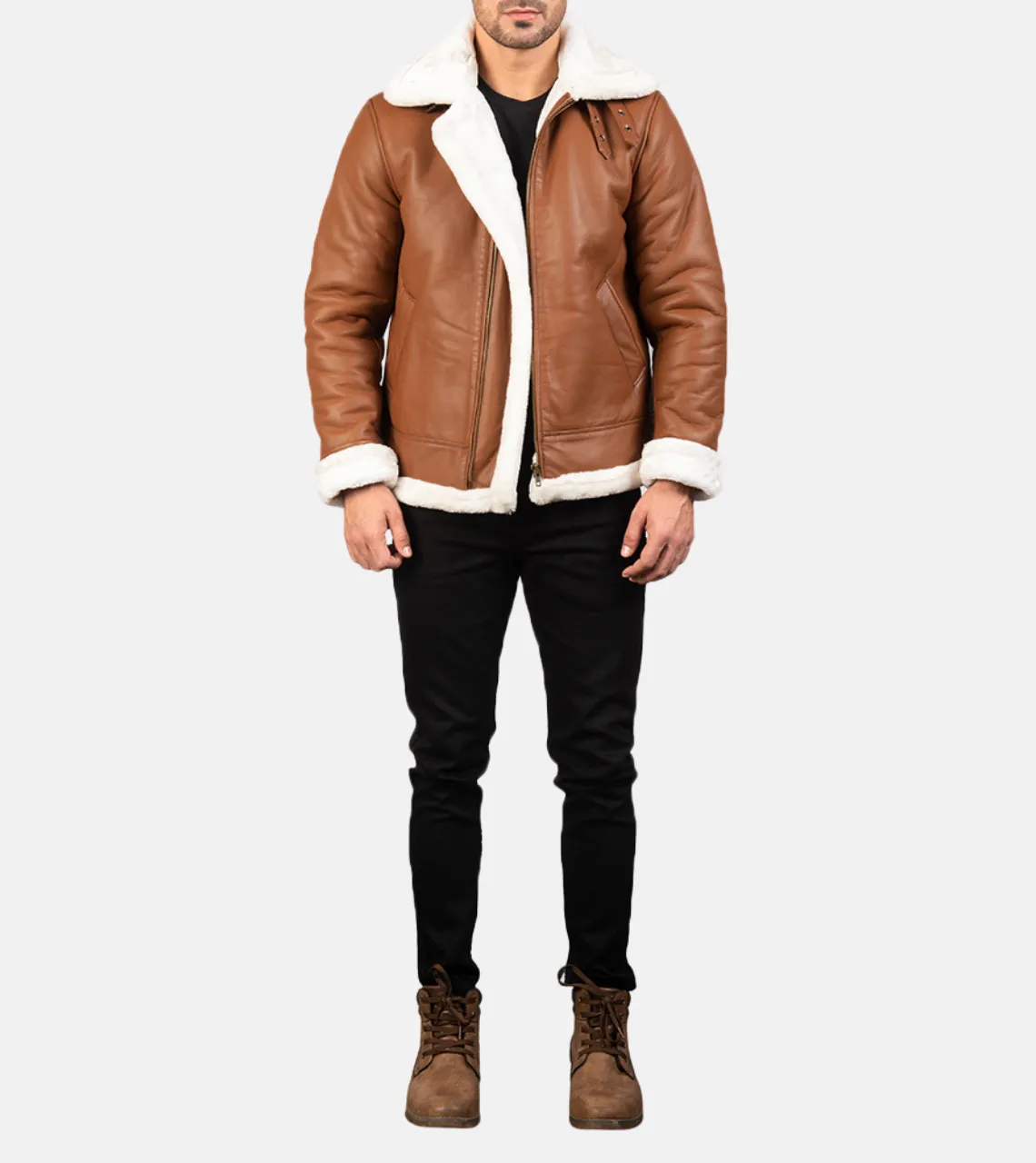 Pyramidal White Shearling Men's Leather Bomber Jacket