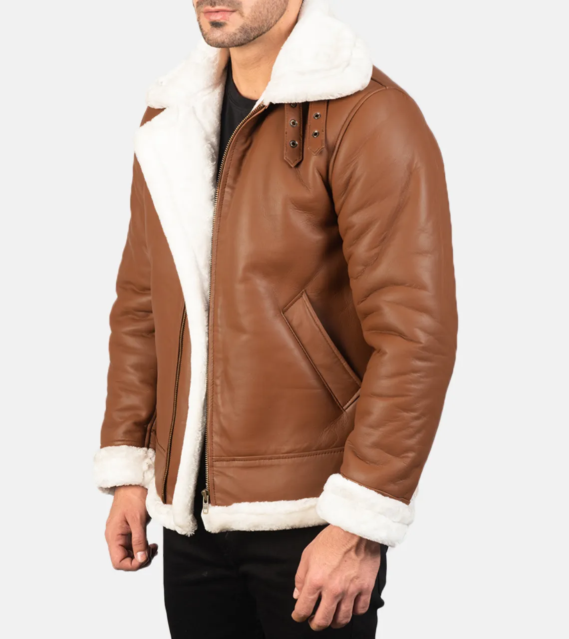 Pyramidal White Shearling Men's Leather Bomber Jacket