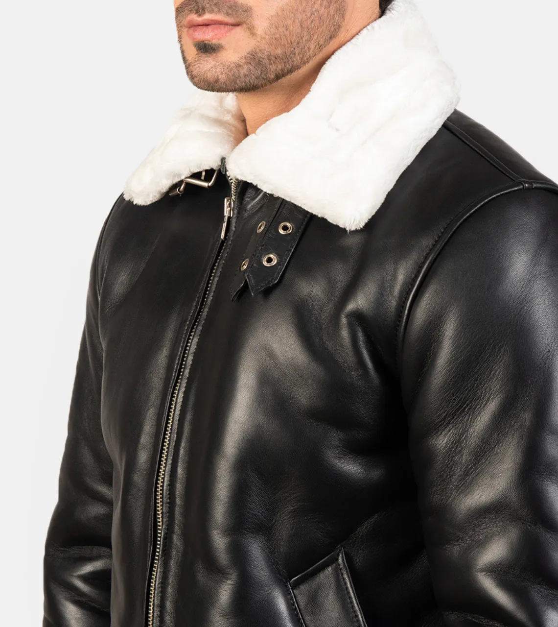 Pyramidal White Shearling Men's Leather Bomber Jacket