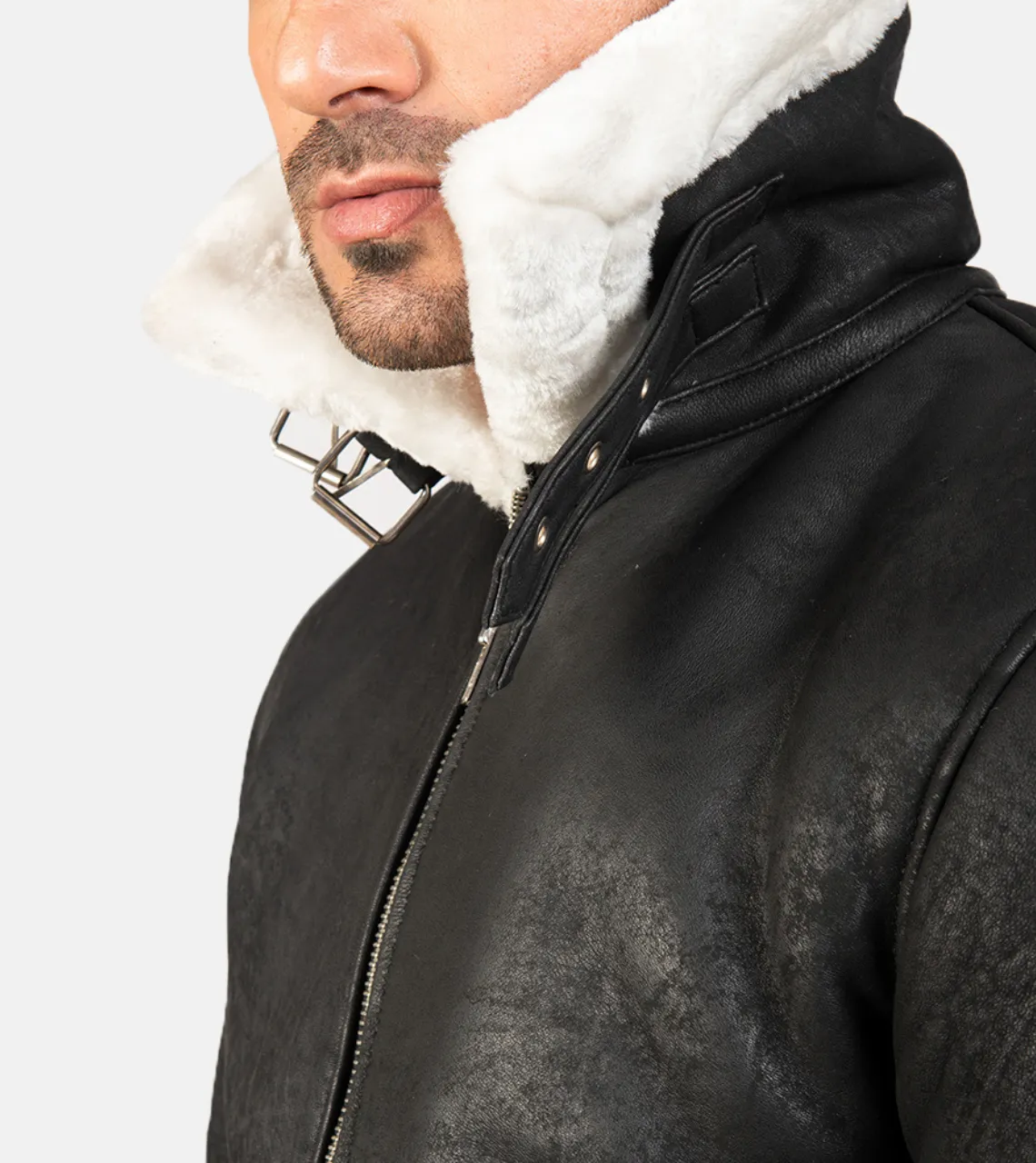 Pyramidal White Shearling Men's Leather Bomber Jacket