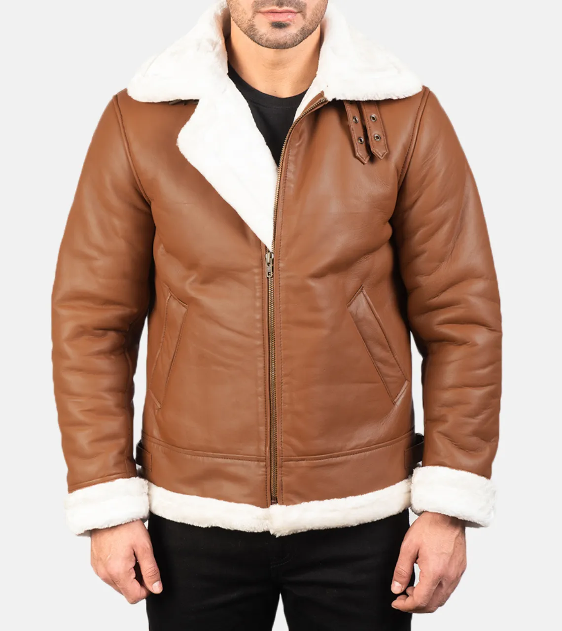 Pyramidal White Shearling Men's Leather Bomber Jacket