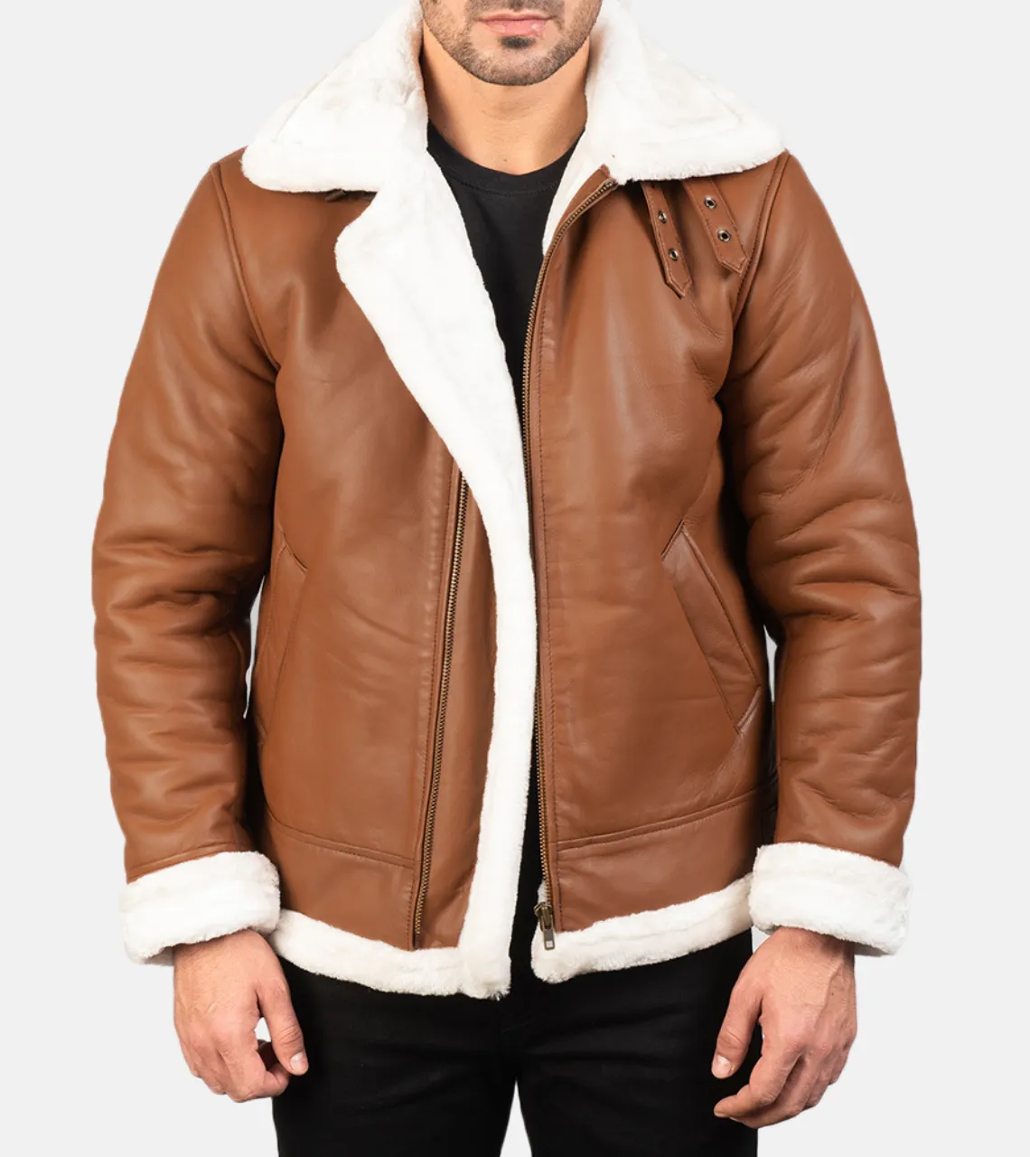 Pyramidal White Shearling Men's Leather Bomber Jacket
