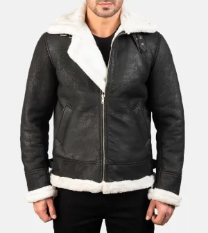 Pyramidal White Shearling Men's Leather Bomber Jacket