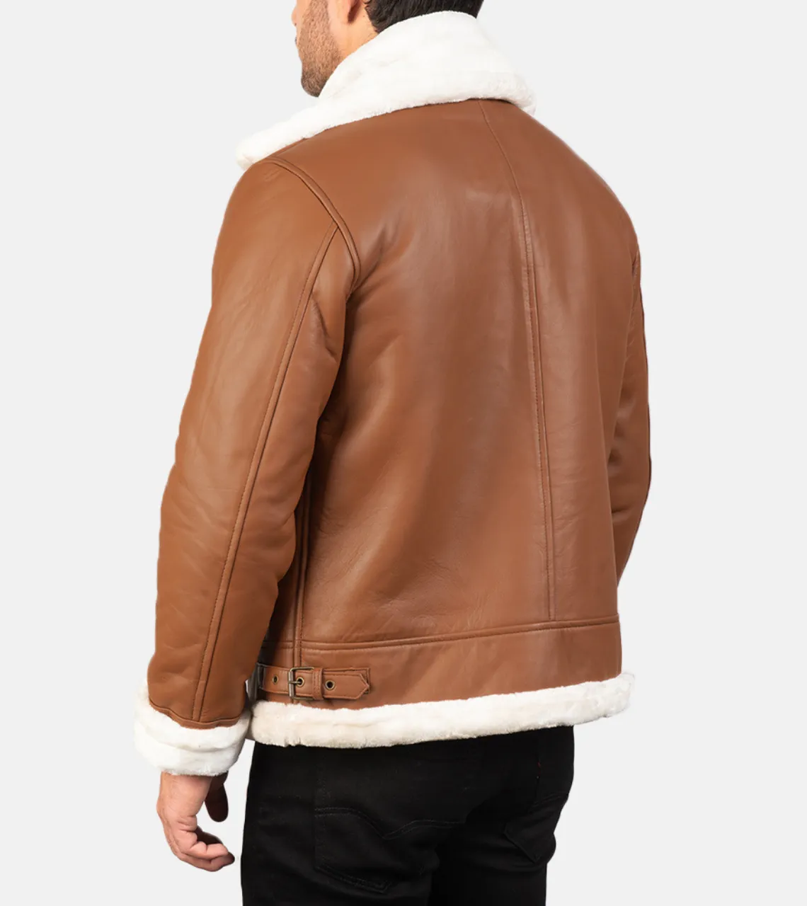 Pyramidal White Shearling Men's Leather Bomber Jacket