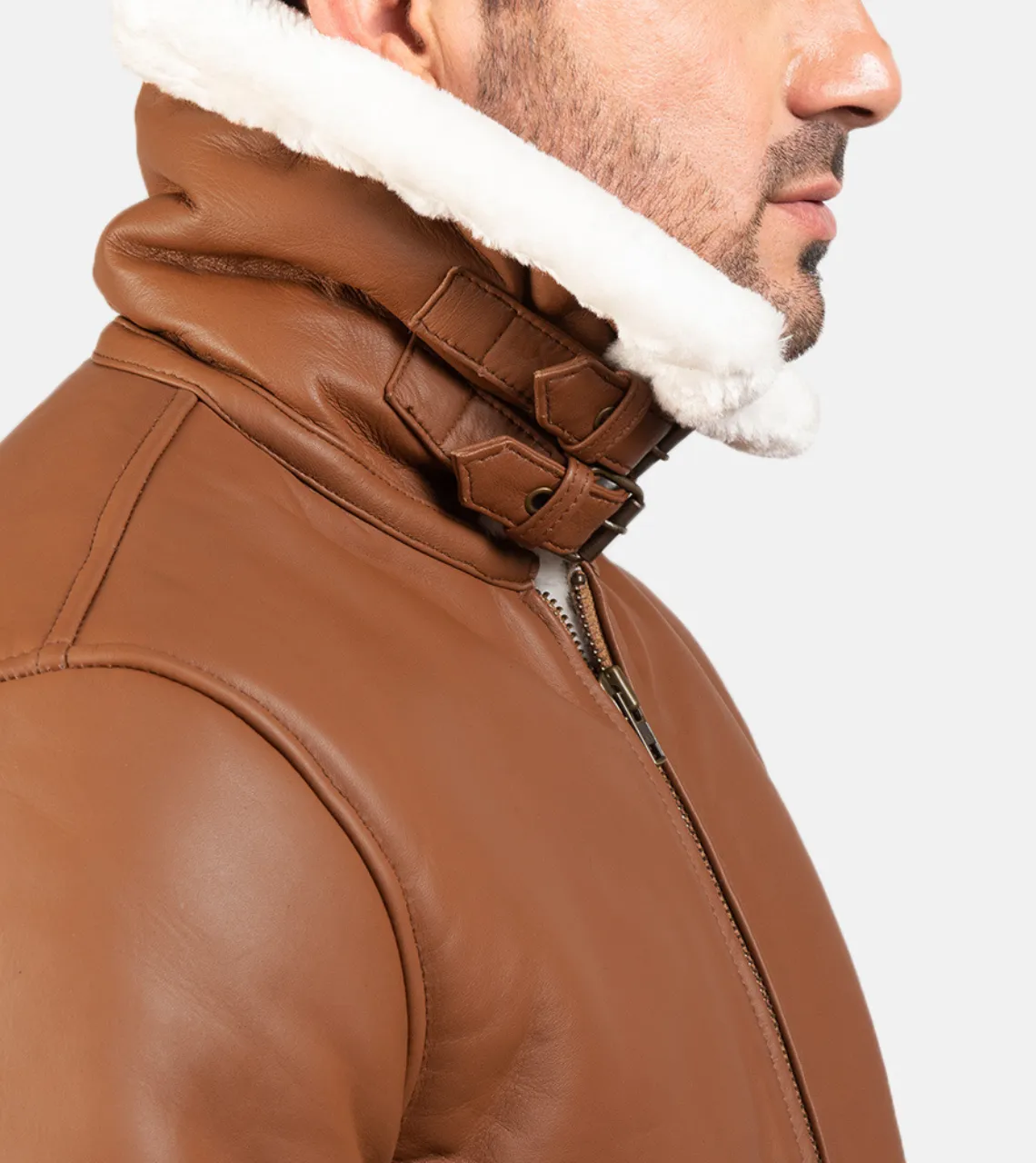 Pyramidal White Shearling Men's Leather Bomber Jacket