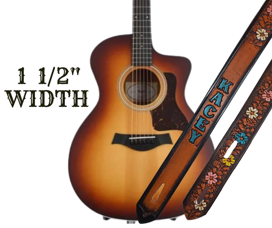 "Butterflies and Flowers" Painted Leather Guitar Strap