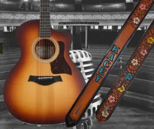 "Butterflies and Flowers" Painted Leather Guitar Strap