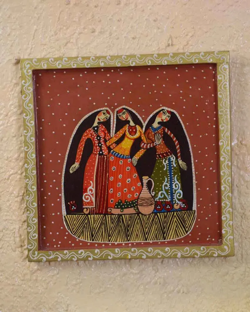 Rajasthani Women Hand Painted Square Wall Plate