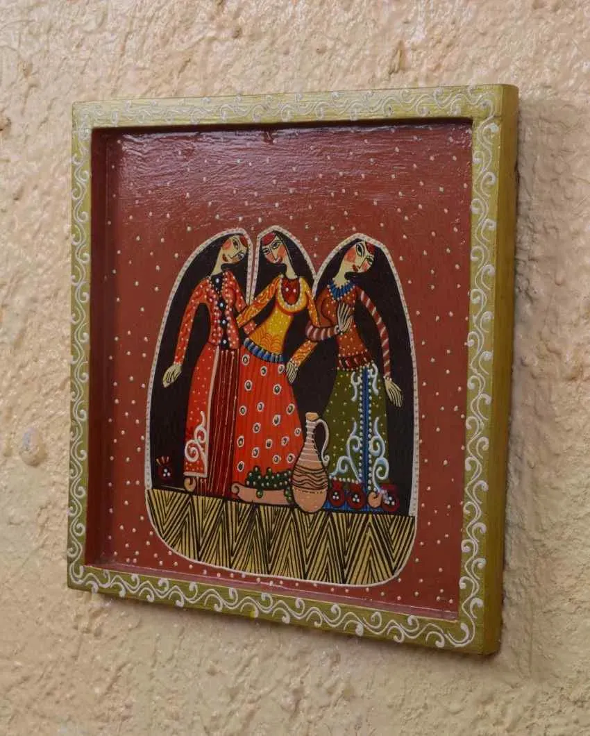 Rajasthani Women Hand Painted Square Wall Plate