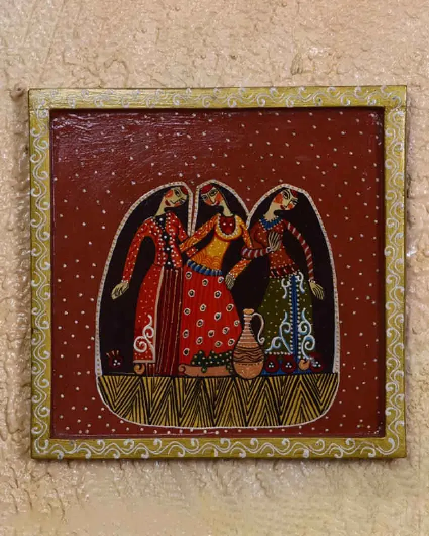 Rajasthani Women Hand Painted Square Wall Plate