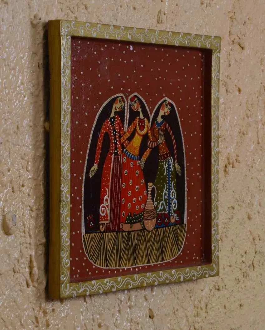 Rajasthani Women Hand Painted Square Wall Plate