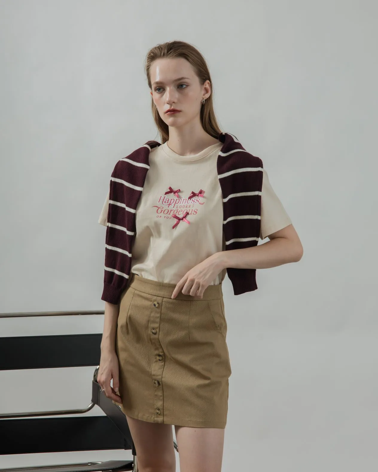 Striped Collar Long Sleeve Top (Maroon Stripes)