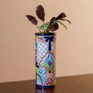 Talavera Style Multicolor Floral Trellis Motif Ceramic Vase - Garden Breeze | NOVICA
