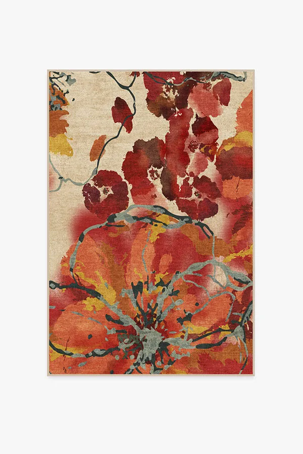 Watercolour Floral Coral Tufted Rug