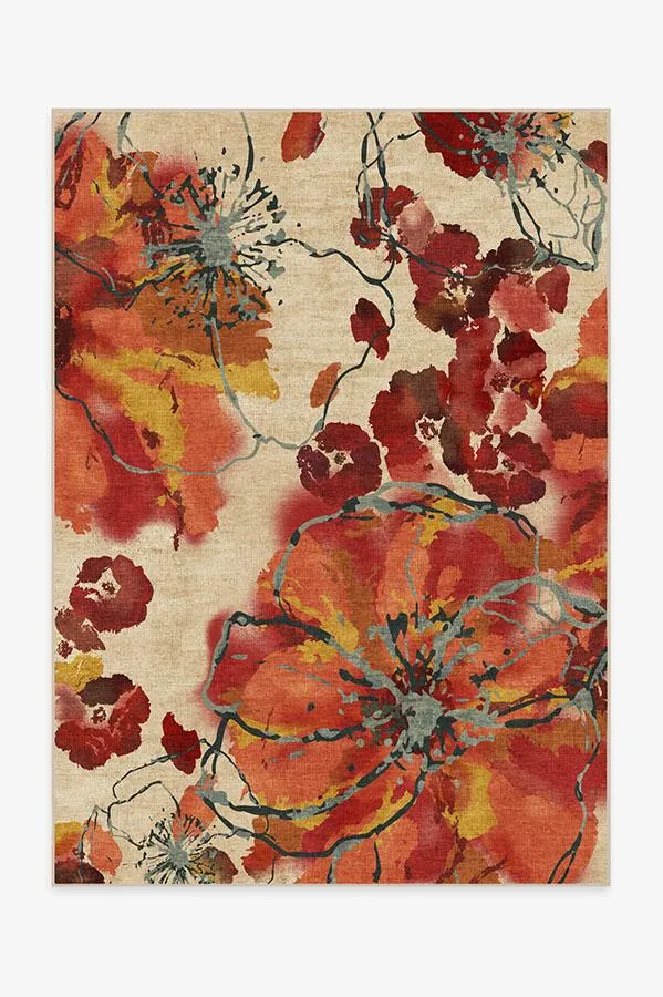 Watercolour Floral Coral Tufted Rug