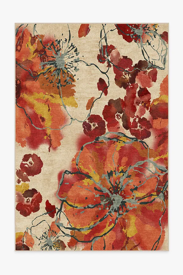 Watercolour Floral Coral Tufted Rug