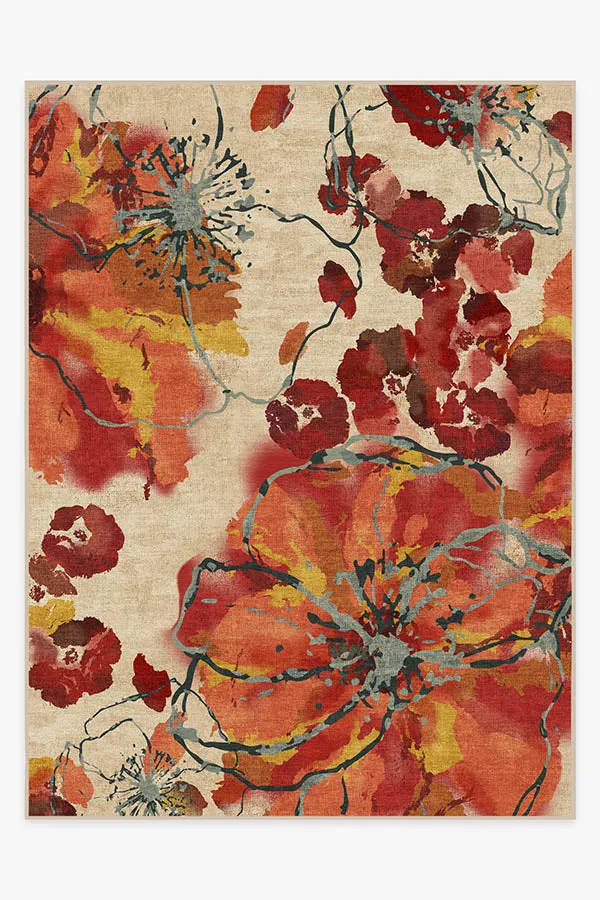 Watercolour Floral Coral Tufted Rug