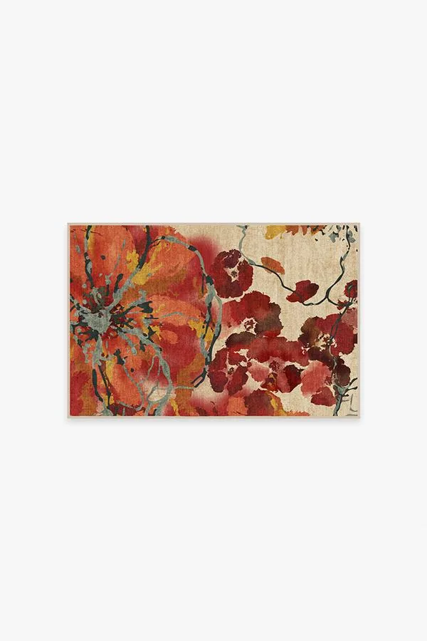 Watercolour Floral Coral Tufted Rug
