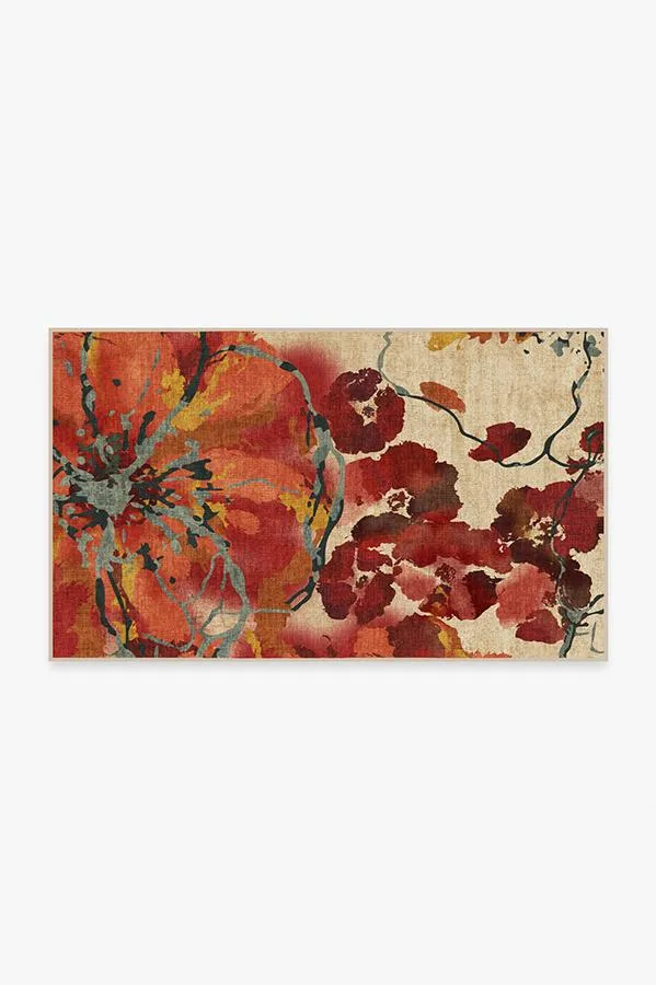 Watercolour Floral Coral Tufted Rug
