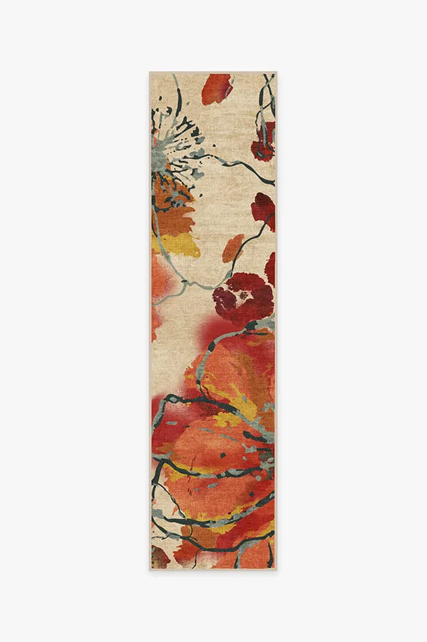 Watercolour Floral Coral Tufted Rug