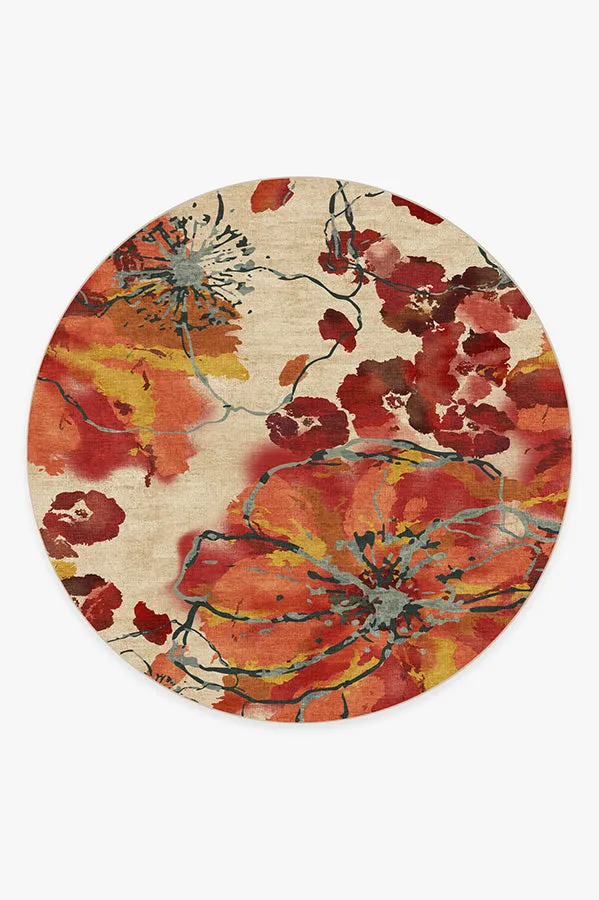 Watercolour Floral Coral Tufted Rug