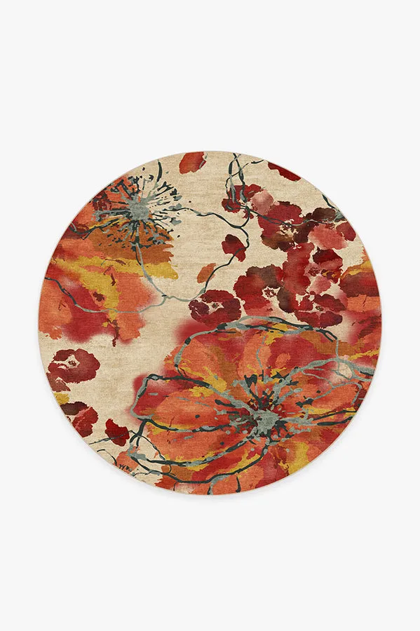 Watercolour Floral Coral Tufted Rug