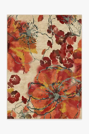 Watercolour Floral Coral Tufted Rug