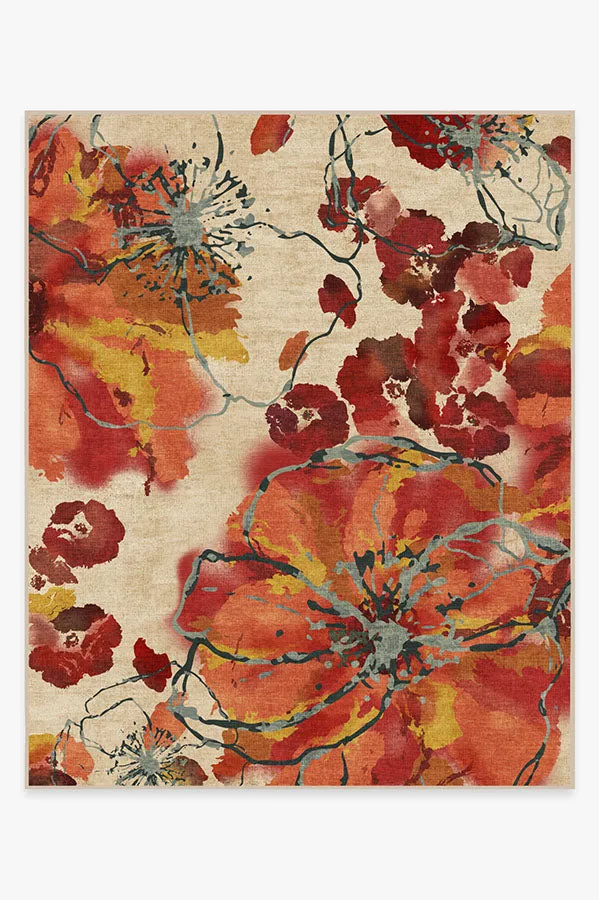 Watercolour Floral Coral Tufted Rug