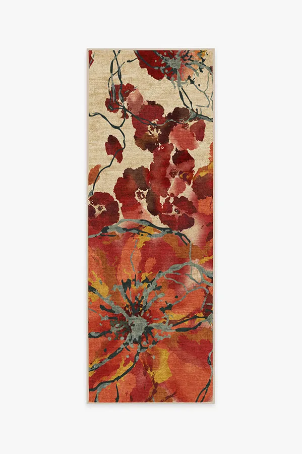 Watercolour Floral Coral Tufted Rug