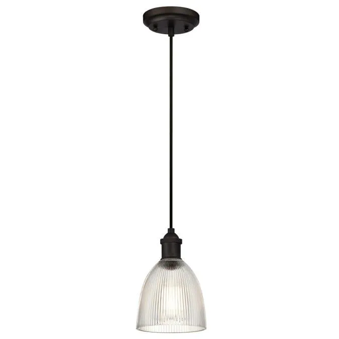 Westinghouse 6338500 1 Light Mini Pendant Oil Rubbed Bronze Finish with Clear Ribbed Glass
