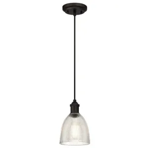 Westinghouse 6338500 1 Light Mini Pendant Oil Rubbed Bronze Finish with Clear Ribbed Glass