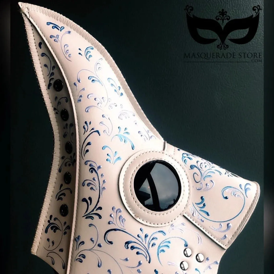 White Plague Mask with Blue Shades Filigree