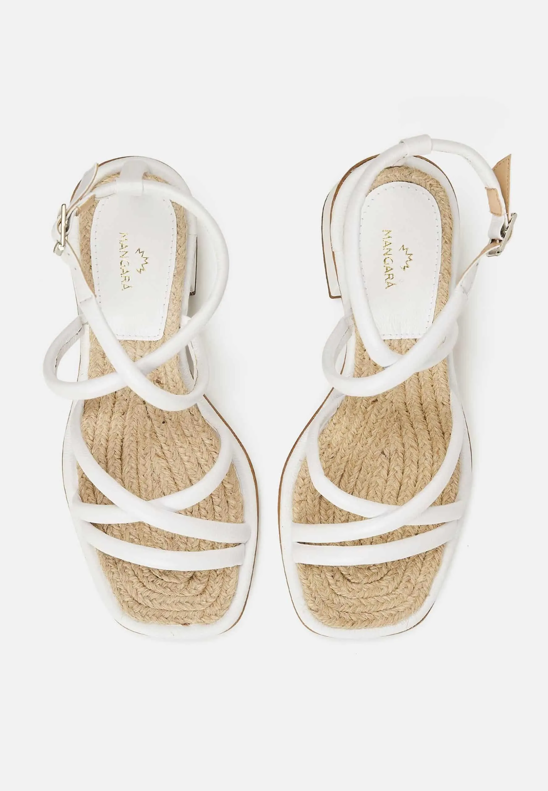 Women's White Leather Block Heel Sandal