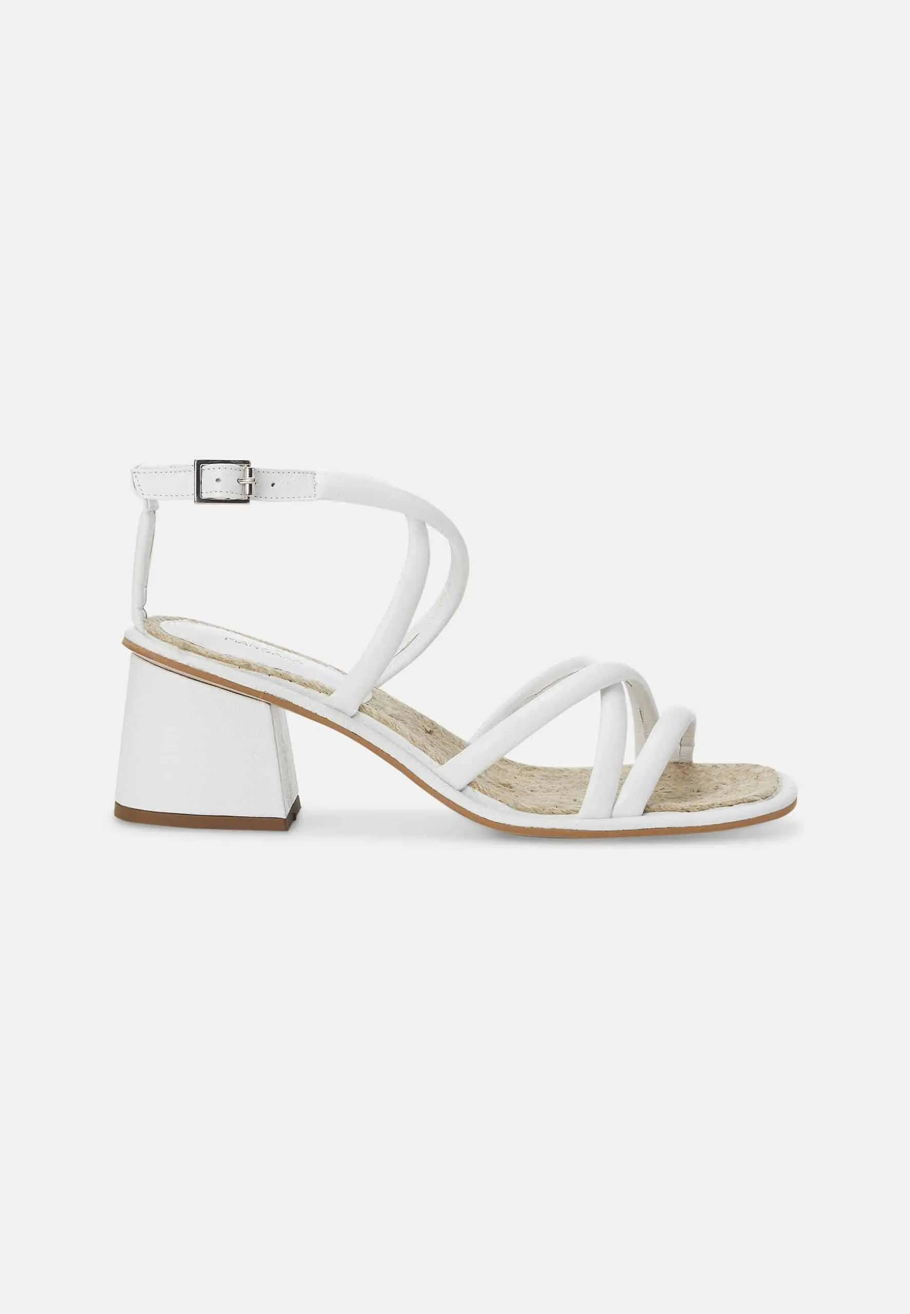 Women's White Leather Block Heel Sandal