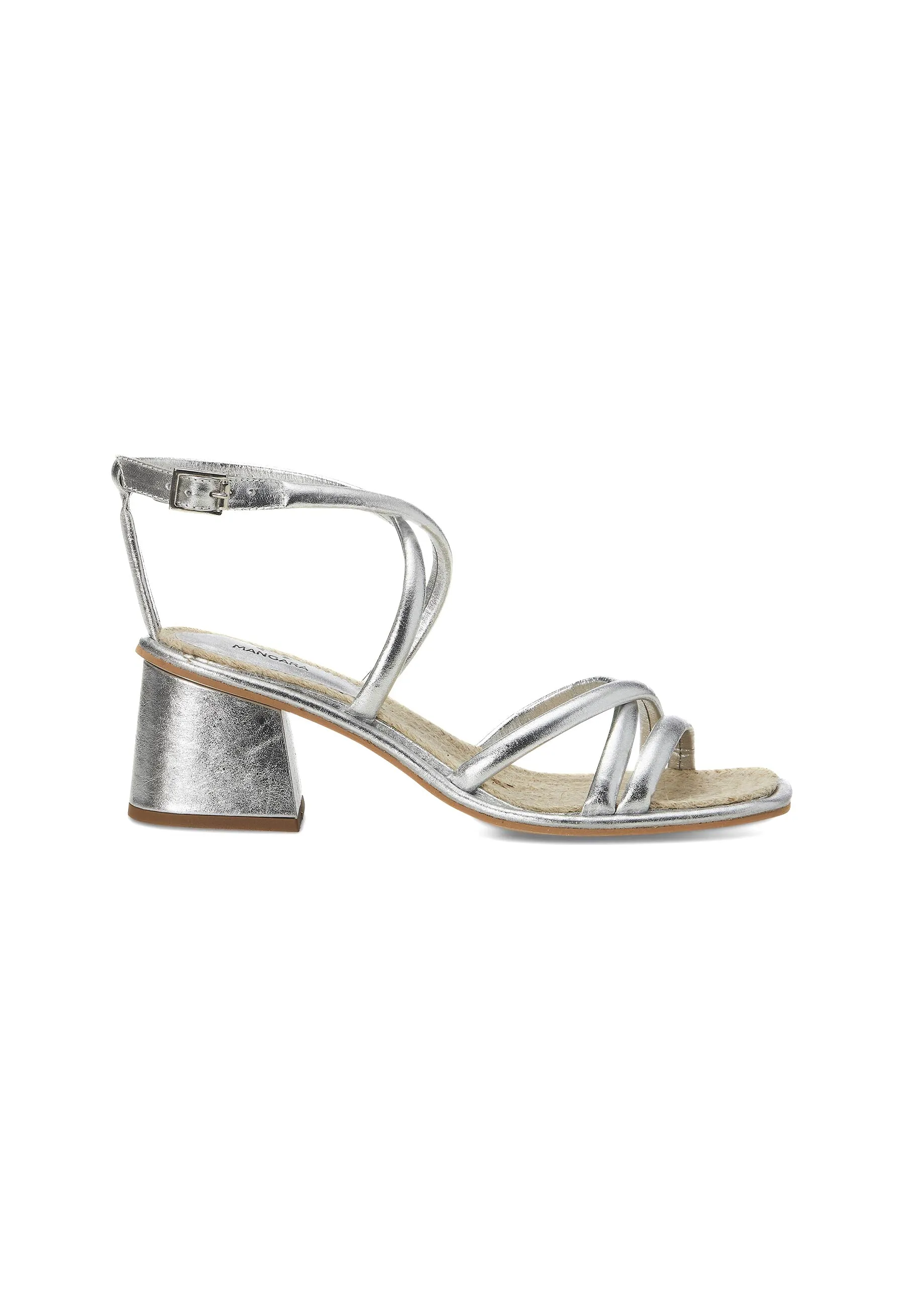 Women's White Leather Block Heel Sandal