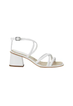 Women's White Leather Block Heel Sandal