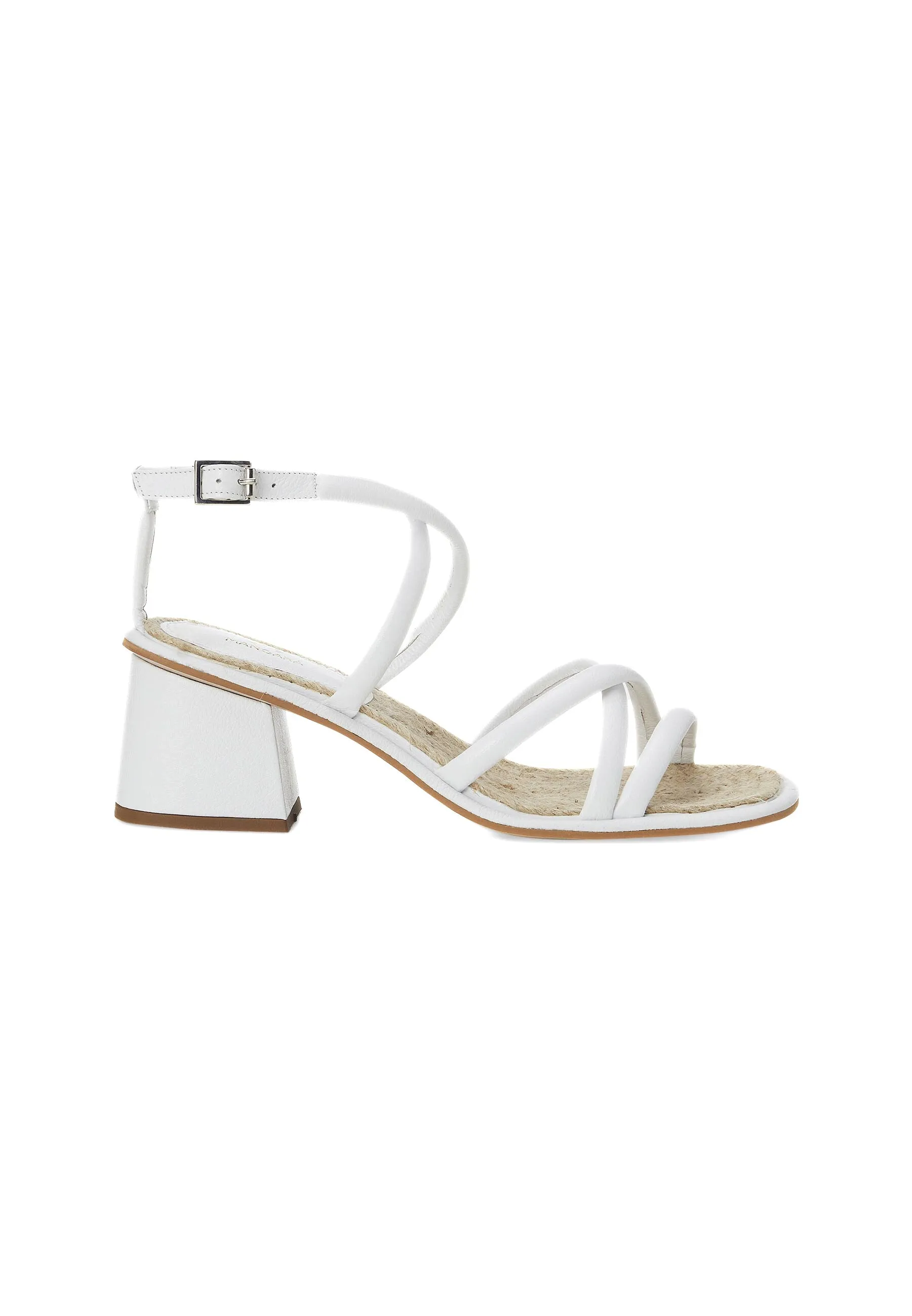 Women's White Leather Block Heel Sandal